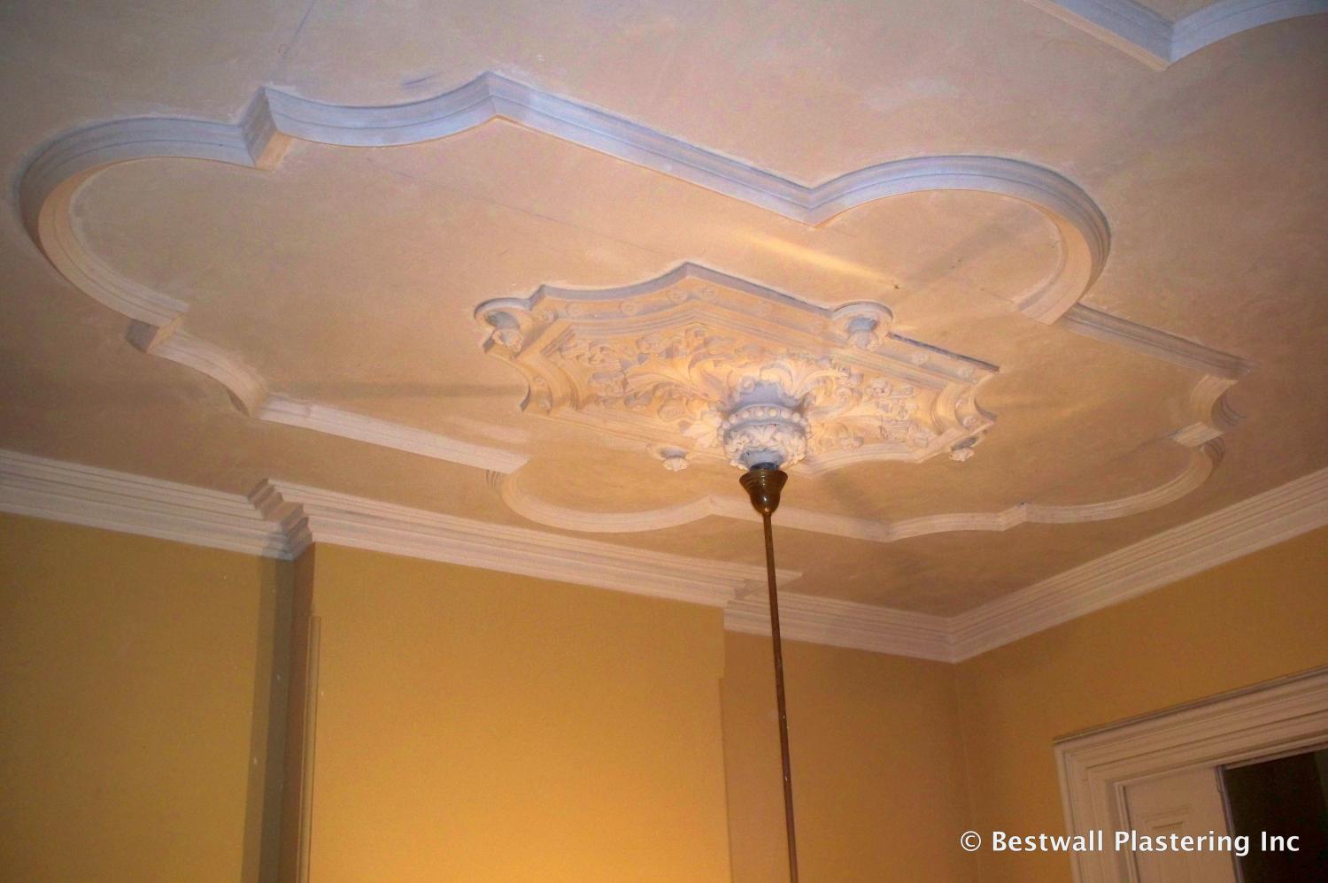 Ceiling re-skimmed and new plaster molding installed